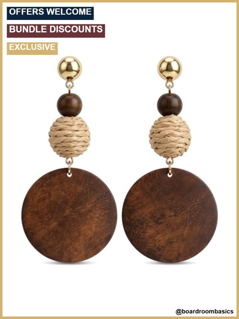 Wooden Earrings Retro African Boho Dangle Drop Lightweight Wood Jewelry